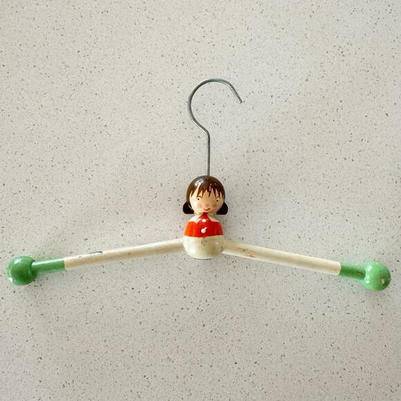 Sevi Other - 1960's Hand Painted Child's Hanger Sevi Decor Wood & Metal Girl Brown Hair